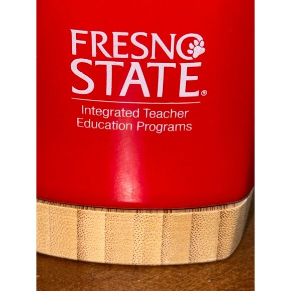 Fresno State Red Ceramic Mug With Bamboo Base - Picture 2 of 6